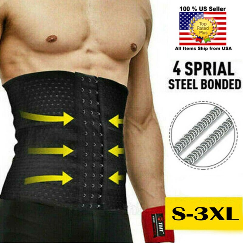 MEN WAIST TRAINER BODY SHAPER TUMMY CONTROL BELT BELLY FAT BURNER SLIM  CORSET US