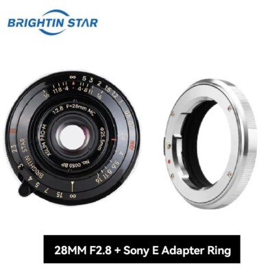 Brightin Star 28mm F2.8 Full Frame Leica M Lens+E Mount Adapter Ring for Sony E