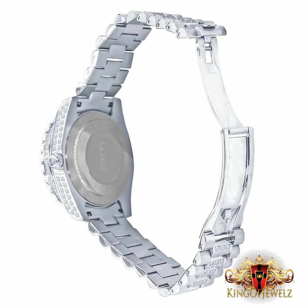 Pre-owned Blingmaster Men's White Gold Tone Stainless Steel Presidential Watch 41 Mm Simulated Diamond