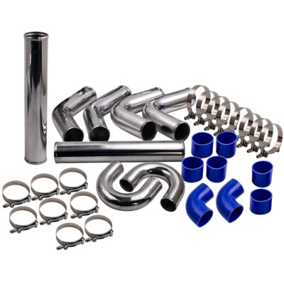 Universal 3'' 76mm DIY Aluminum Intercooler Pipe Kit w/ Silicone Hose & Clamps