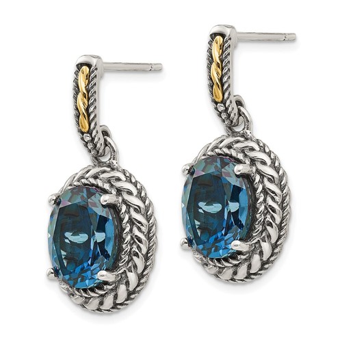 Pre-owned Goldia Sterling Silver W/14k London Blue Topaz Earrings In White