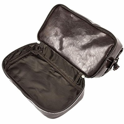 Mens Toiletry Bags Bottom Zip Bag, Vegan Leather Top Frame Travel Kit, Brown