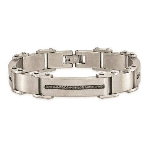 Pre-owned Chisel Stainless Steel Black Diamonds Brushed & Polished 8.5in Bracelet In White