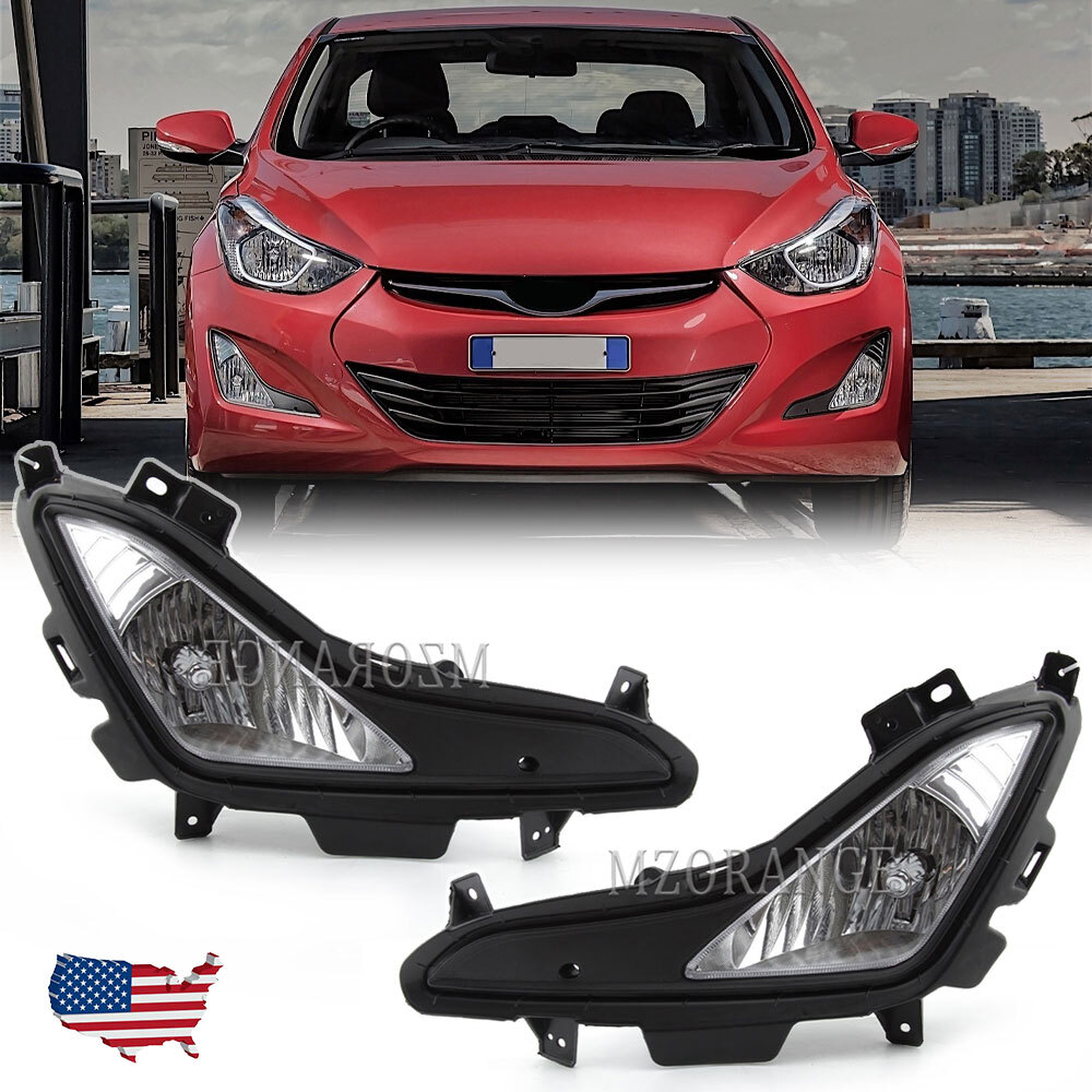 Front Bumper Fog Light w/ Cover Bezel For 2014 2015 2016 Hyundai Elantra Sedan