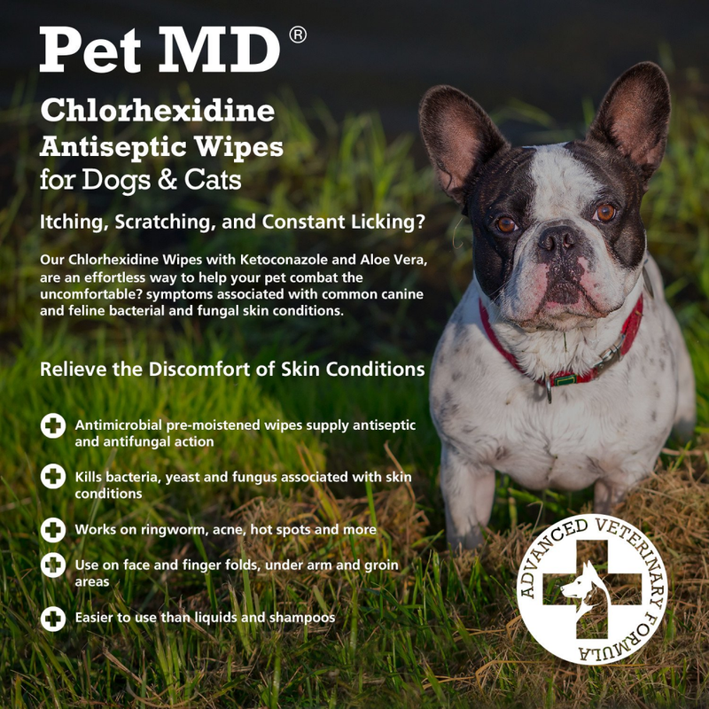 Pet MD Chlorhexidine Wipes with Ketoconazole and Aloe for Cats and Dogs, 50 Coun
