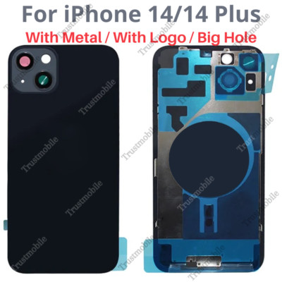 For iPhone 14 14 Plus Back Glass Replacement Big Hole Rear Cover With Metal Lot
