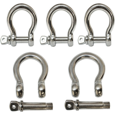 5 PC Stainless Steel 3/16'' Commercial Bow Shackle Paracord Boat Anchor Rigging 