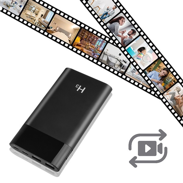 Portable hard drive with filmstrip of various workplace images.