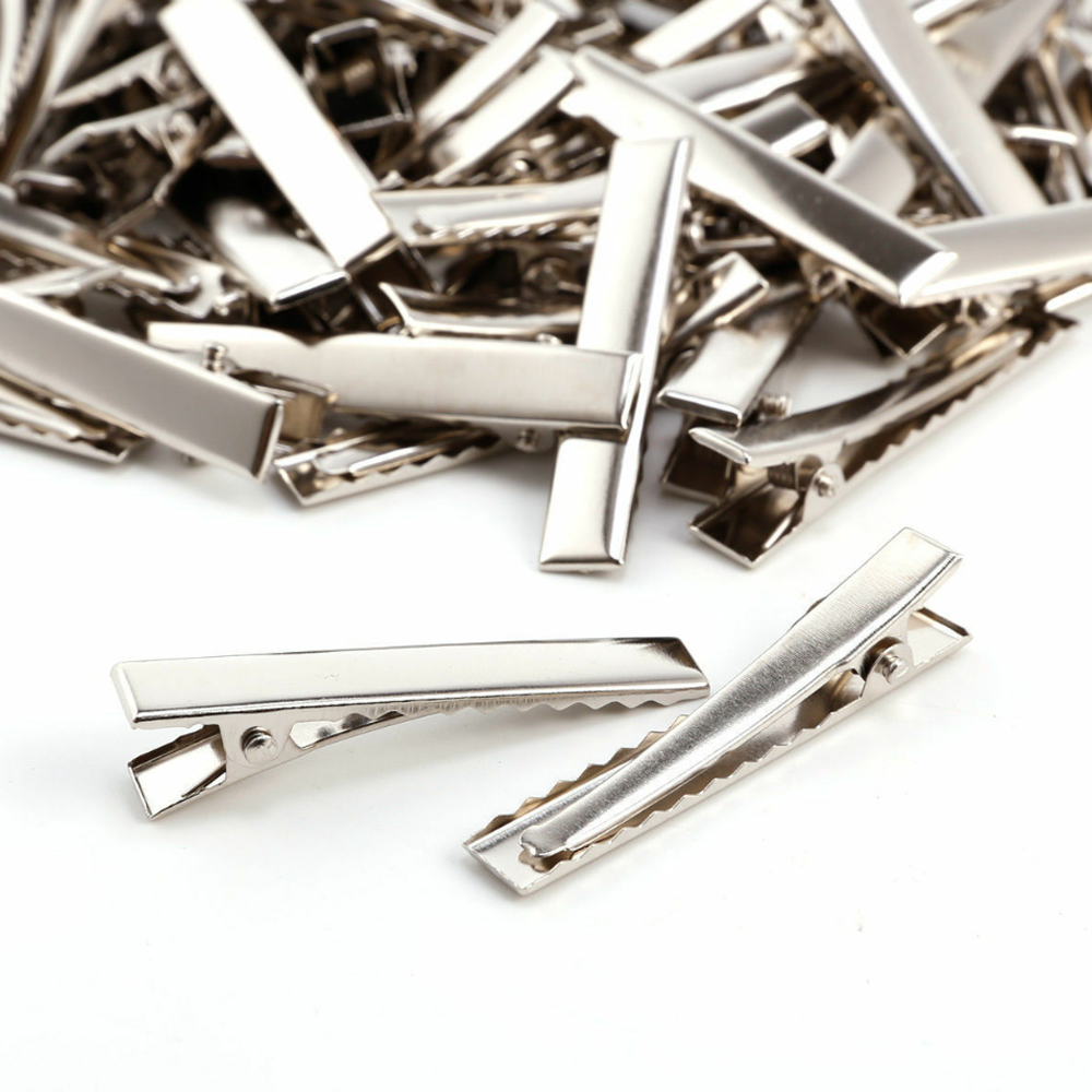 100pcs Alligator Hair Clips Silver Metal Crocodile Bows Barrette 42/46/56/76 mm