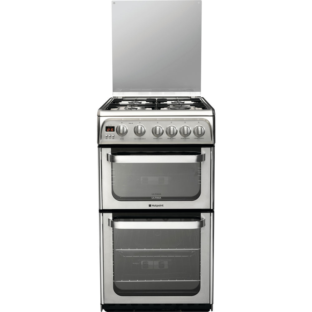 Hotpoint Ultima gas cooker Stainless Steel, free standing, double