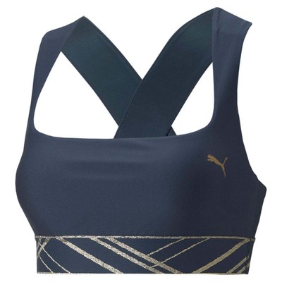 Puma Mid Impact Deco Glam Sports Bra Women Blue Casual 52225373