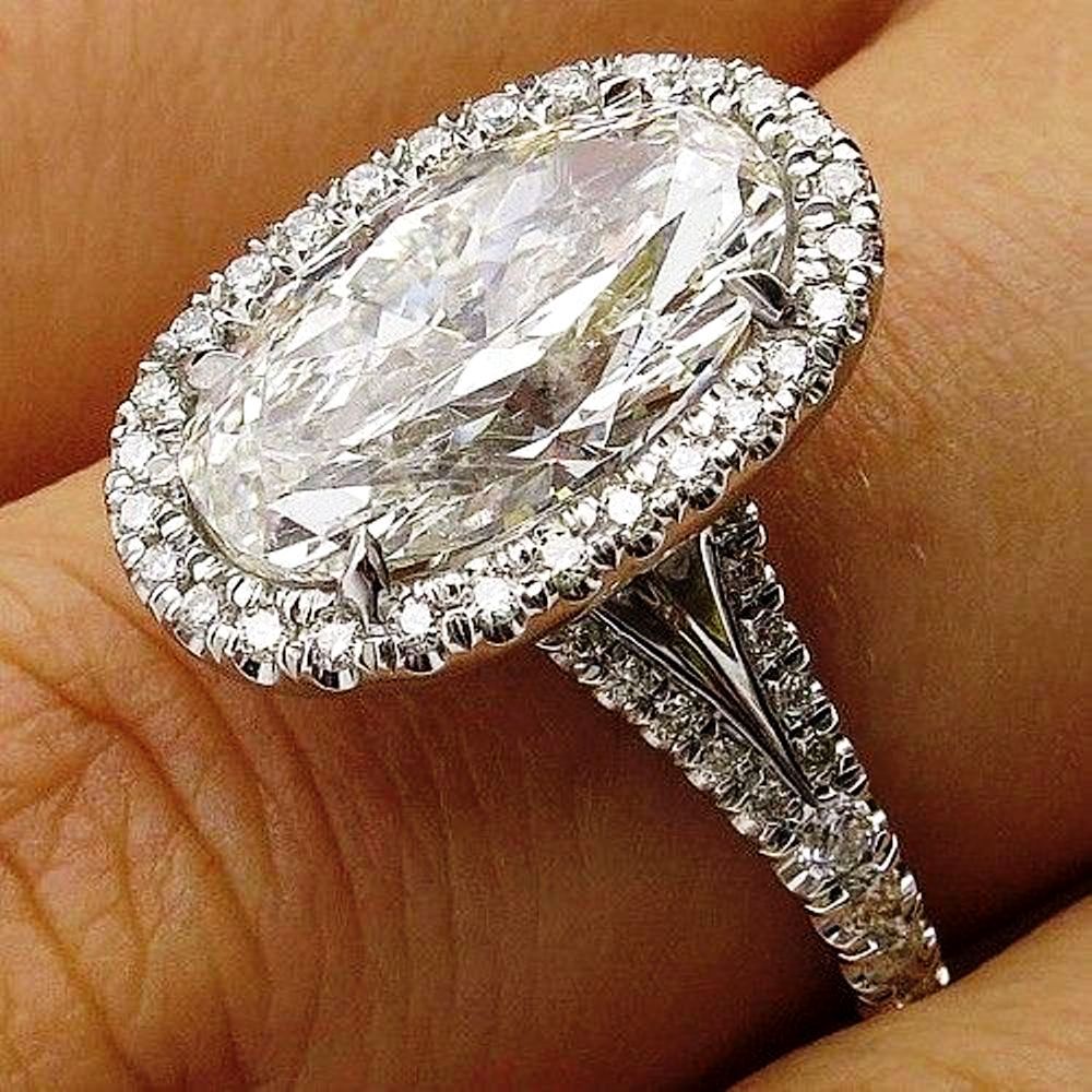 4Ct Lovely Oval Moissanite Halo Promise Engagement Ring Real 14K White Gold