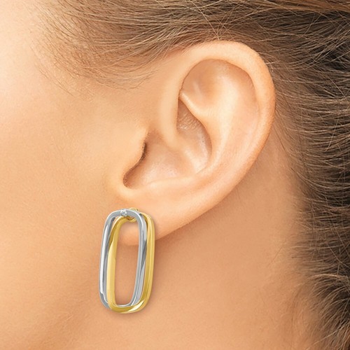 Pre-owned Accessories & Jewelry 14k Two Tone Gold 1.4mm Rectangle Interchanging Versatile Earrings Italian Gold