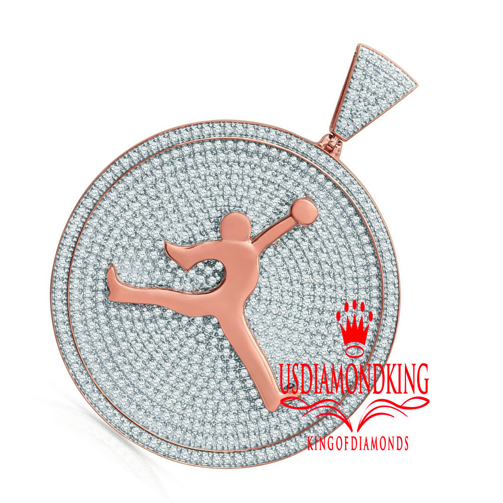 Pre-owned Us Diamond King Mens Big 3'' Real Rose Gold Over Pure Silver Jumpman Jorden Charm Custom Pendant