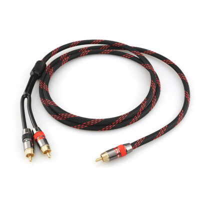 Pure Copper 2 Splitter HIFI Single RCA to Dual RCA Subwoofer Audio Cable Cord