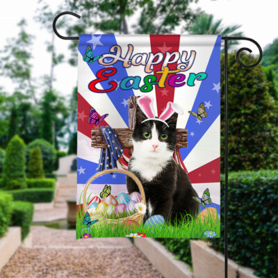 Tuxedo Cat Happy Easter Flag, Tuxedo Cat Easter Egg Flag, Bunny Tuxedo Cat Flag