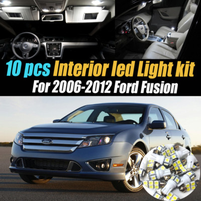 10Pc Super White Car Interior LED Light Kit Package for 2006-2012 Ford Fusion