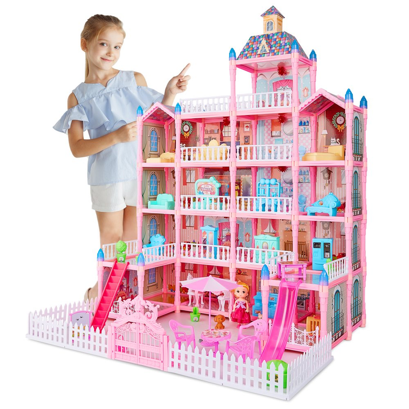 Doll House Dreamhouse for Girls & Boys, 5-Story 19 Rooms Playhouse with 1 Doll