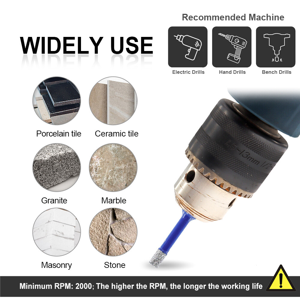 Diamond Hole Saw Kit Set for Tile Porcelain Marble 11pc Shank Core Drilling Bit