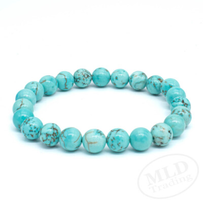 High Grade Natural Blue Turquoise Stone Stretch Bracelet 7'' - 8mm Round Beads