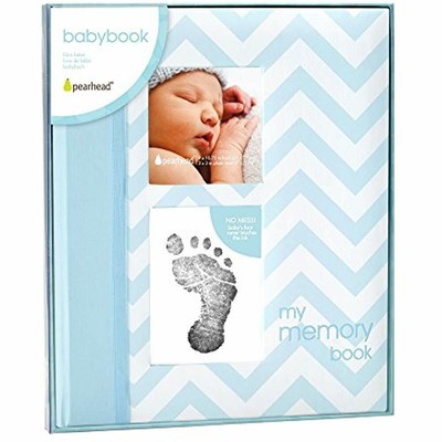 Baby Boy Memory Keepsake Book Footprint Touch Pad Photo Album Blue Chevron Gift