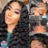 OLFORY Deep Wave Wig Lace Front Wigs Human Hair Wigs for Black Women 13x4 HD Transparent Lace Frontal Wigs Human Hair Pre Plucked 200% Density Loose Deep Wave Glueless Wigs Natural Black Color 22 inch