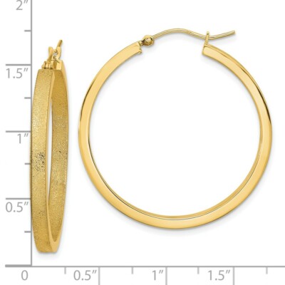 Pre-owned Superdealsforeverything Real 14kt Yellow Gold Polished And Brushed Hoop Earrings