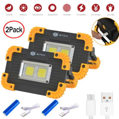 2Pcs LED+COB Work Light USB Rechargeable Spotlight Floodlight Camping Emergency