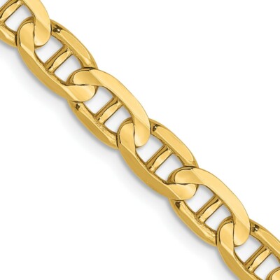 Pre-owned Skyjewelers Real 14kt Yellow Gold 4.5mm Concave Anchor Chain; 20 Inch; Lobster Clasp