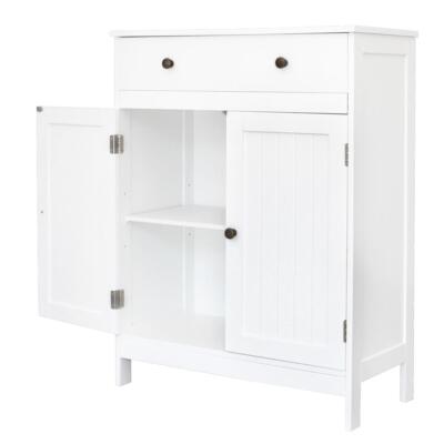 White Wooden Bathroom Floor Cabinet Storage Cupboard W/ Shelves for Home Kitchen