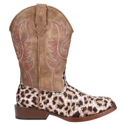 

Roper Glitter Leopard Square Toe Cowboy Youth Girls Brown Casual Boots 09-018-1, Коричневый, Roper Glitter Leopard Square Toe Cowboy Youth