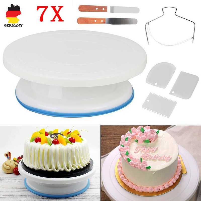 7tlg Tortenplatte Drehbar Streichpalette Kuchenretter Tortenboden Schneider Set