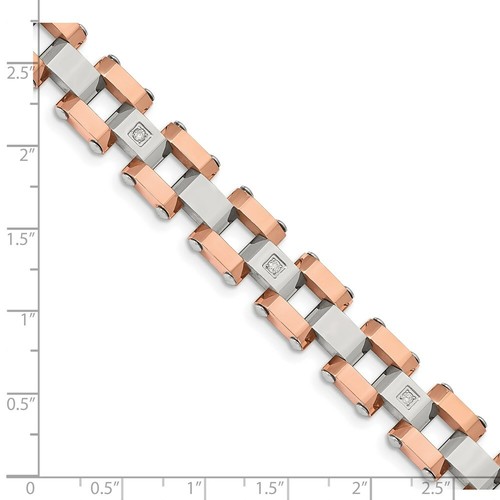 Pre-owned Chisel Stainless Steel Polished Rose Ip-plated W/ 1/5ct. Diamond 8.75in Bracelet In White