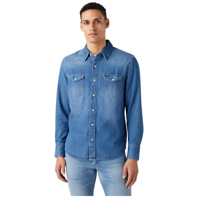 Wrangler Chemise Jeans En Homme 27mw IcÃ´Ne Milieu Pierre 112341913