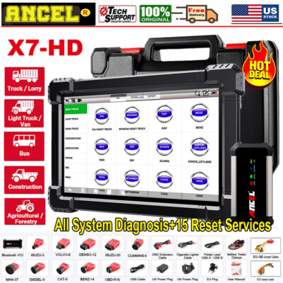 ANCEL X7 HD Heavy Duty Truck Diagnostic Tool All System DPF ABS ECU Rest Scanner
