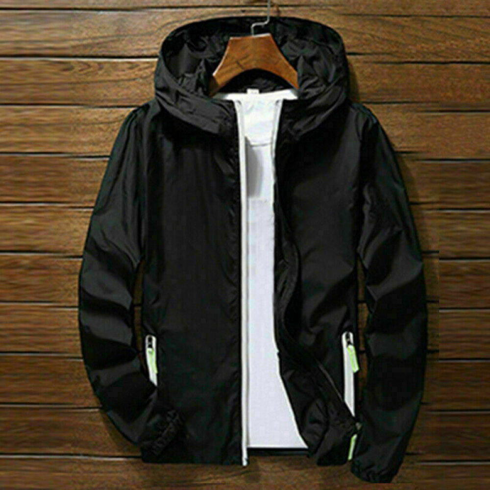 Men Waterproof Rain Jacket Hooded Breathable Lightweight Windbreaker Outwear