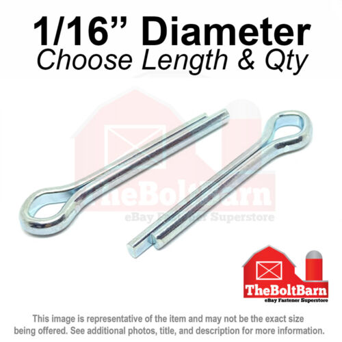 1/16" Extended Prong Grade A Steel Split Cotter Pins Zinc (Pick Size & Qty)