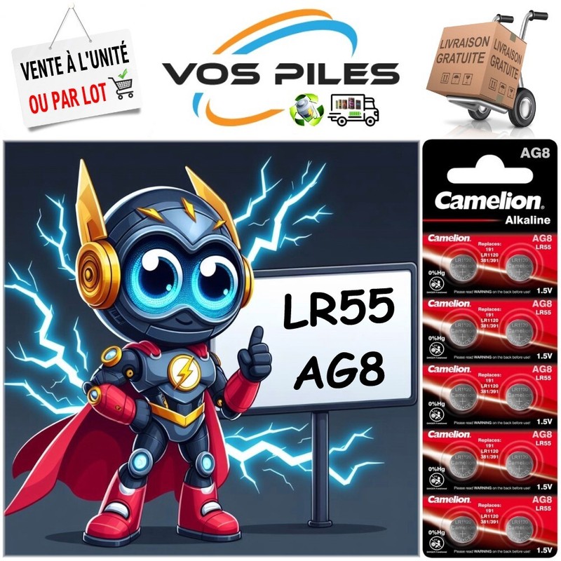 Piles Alcaline 1,5v : Ag8 Lr55 Lr1120 191 381 391 Sr55 Sr1120sw 42 Mah Camelion