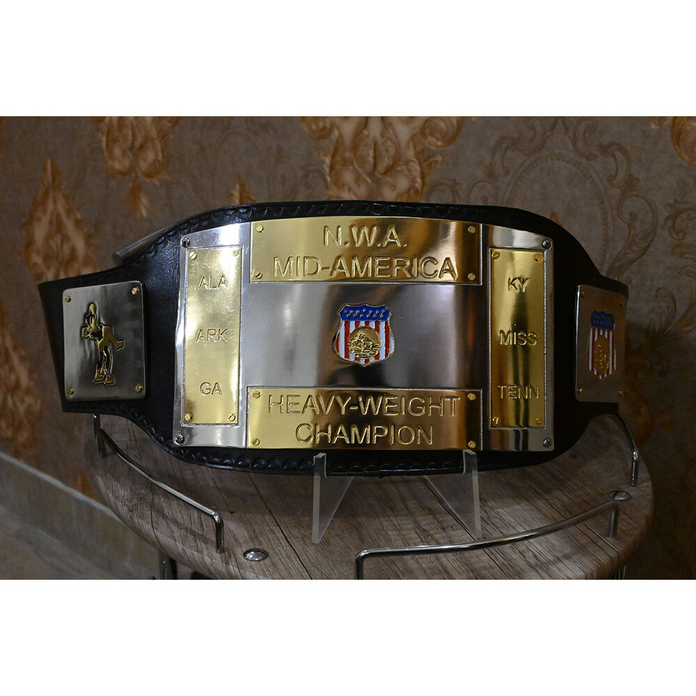 NWA MID AMERICA HEAVYWEIGHT CHAMPION BELT 2MM/4MM DUAL PLATED Replica Belt - Picture 6 of 6
