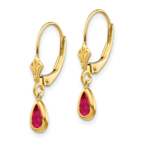 Pre-owned Goldia 14k 6x4mm Ruby/july Leverback Earrings In Red
