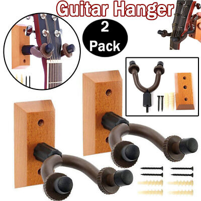 2X Wooden Guitar Hangers Wall Mount Adjustable Hook Holder Instrument Display