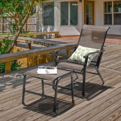 Nuu Garden Outdoor Chaise Lounge Black (2Pc) Iron Metal Armrests+Ottoman Brown