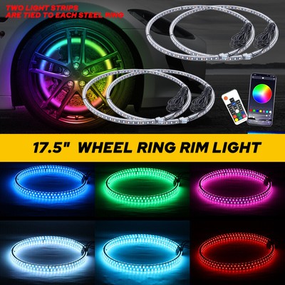 17.5'' RGB & Chasing Flow Double Row LED Wheel Ring Rim Lights For Truck Car EOU
