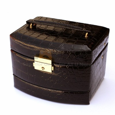 Jewelry Box Storage Organizer Case Ring Earring Necklace Mirror Leather   Black