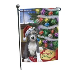 Christmas Happy Holidays Pit Bull Dog with Tree Presents Garden Flag
