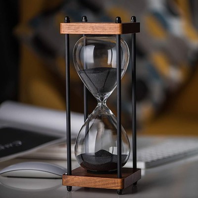 Large Hourglass Timer 60 Minute Decorative Wooden Sandglass Black