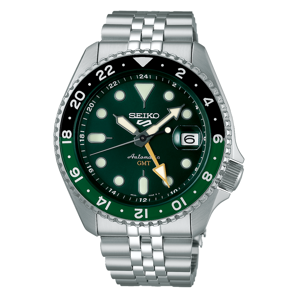 Pre-owned Seiko Authorized Dealer  5 Sports Skx Series Gmt Green Dial Watch - Ssk035