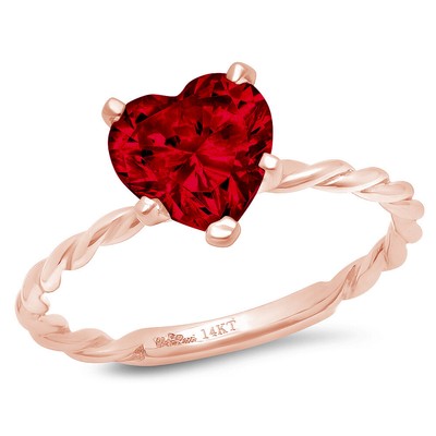 Pre-owned Pucci 2 Ct Heart Real Red Garnet Designer Rope Statement Classic Ring 14k Pink Gold