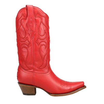 Pre-owned Corral Boots Stitch Embroidery Pattern Inlay Pullstraps Snip Toe Cowboy Womens In Red