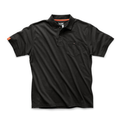 Scruffs Eco Worker Mens Polo Shirt Breathable Cotton-Rich Ribbed Collar Black